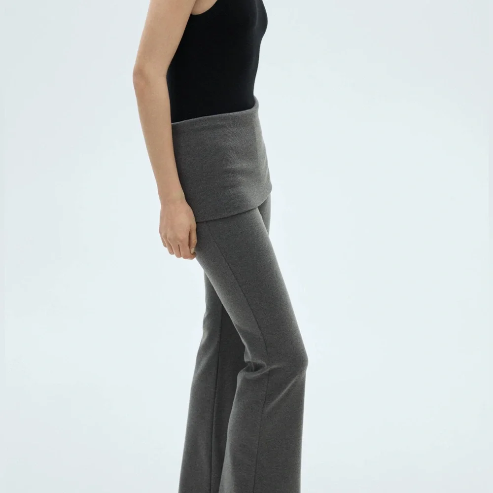 Mango MNG - gray fold over ribbed stretch pants